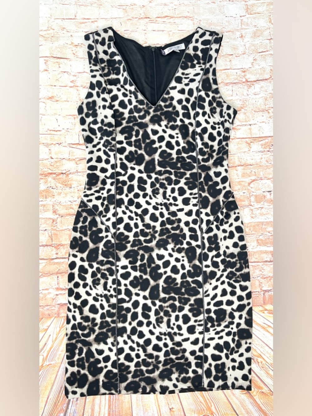 Jennifer Lopez Leopard Print Bodycon Sleeveless Dress with Chain Detail